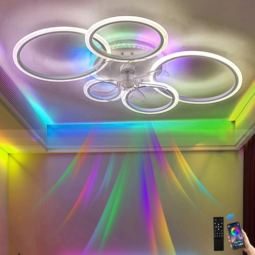 lnrosy Moderna Lampara Ventilador con Control Remoto y App, Lámpara de Ventilador RGB Regulable de 95cm Con 6 Velocidades y Silencioso,Función Reversible Para Sala de Estar,Dormitorio,Blanco