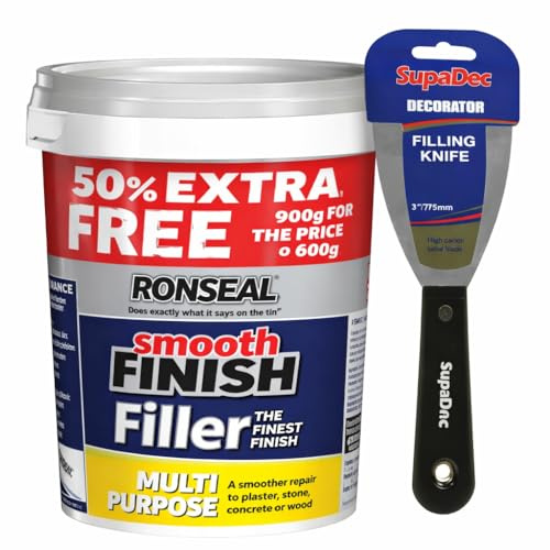 Multi Purpose Ready Mixed Filler 900g Tub | Includes 3 Inch Flexible Filling Knife | Crack & Hole Repair for Walls, Wood & Plaster