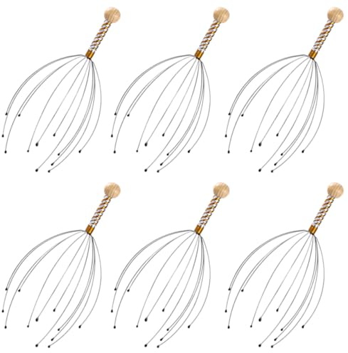 HINTRMENT Masajeador de Cabeza con Forma de Araña de Acero y Madera, Diseño Ligero para Alivio del Estrés y Masaje de Cuero Cabelludo Portátil Color Aleatorio