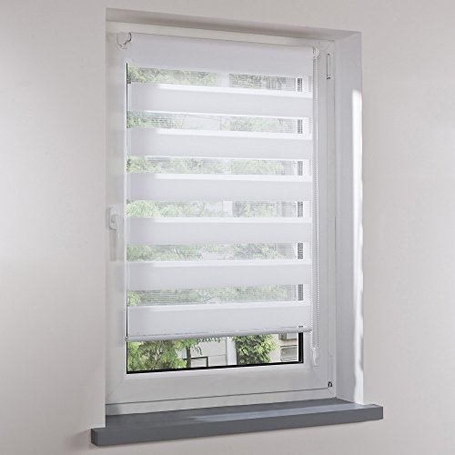 Easy-Shadow Universal Doppelrollo Klemmrollo Außenmaß Breite 40 x 100 cm Höhe - 40x100 cm weiß - Vario Kleberollo Easy&Fix inkl. 2 Stück Klemmträger und Seitenführung