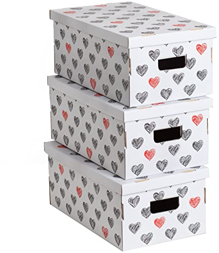 Lavatelli UnDueTre Love Lot de 3 boîtes de rangement en carton recyclé certifié FSC, Gris dimension 51 x 29 x 20 cm