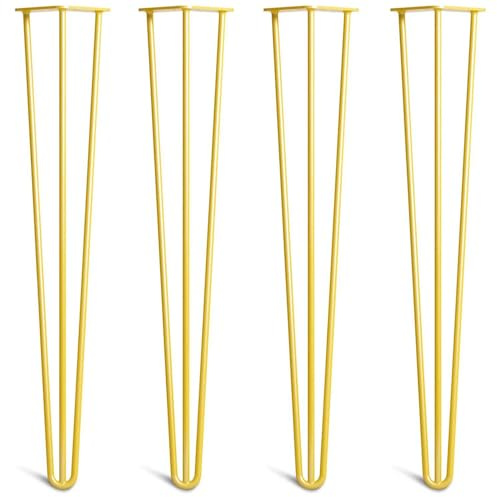 The Hairpin Leg Co. 4X Haarnadel-Tischbeine: Doppel-Schweiß Stahl, Schrauben, Anleitung, Schutzfüße. Klassischer 10mm 3 Stangen Stil. 71cm Gelb
