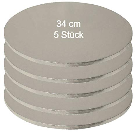 Mytortenland Tortenplatte/Cake Board Rund Silber 34 cm 5 Stück
