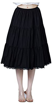 BEAUTELICATE Sottogonna Donna Cotone Corta Lunga Antistatico Retro Sottoveste con Pizzo Mezza Gonna per Abiti (Nero - 75cm, M)