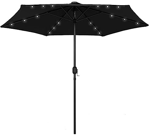 vidaXL Sonnenschirm mit LED-Leuchten Aluminium-Mast Ampelschirm Marktschirm Gartenschirm Balkonschirm Terrassenschirm Schirm 270cm Schwarz