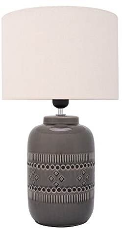 Pauleen 48224 Gleaming Beauty Tischleuchte max. 20 Watt handgefertigt Beige, Grau Nachttischlampe im Boho Look aus Stoff, Keramik E27