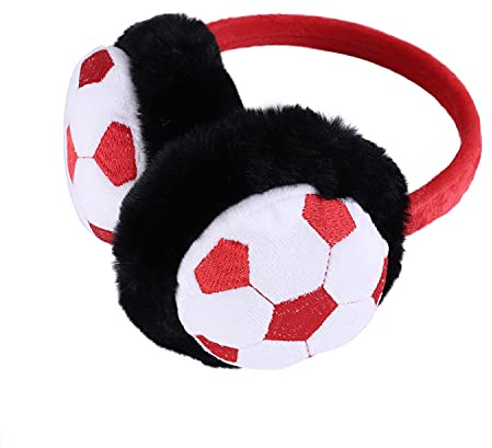 Kids Cute Football Earmuffs Ear Warmers for Boys Girl Warm Soccer Earmuffs Head Band Winter Furry Plush Ear Covers for Sports Outdoor Running Walking in Cold and Freezing Weather