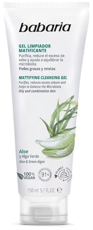 Babaria - Gel Limpiador Facial Piel Grasa o Mixta 100ml | Minimiza los Poros y controla el Sebo | Limpieza Facial Formulada Con Aloe Vera | 100% Vegano
