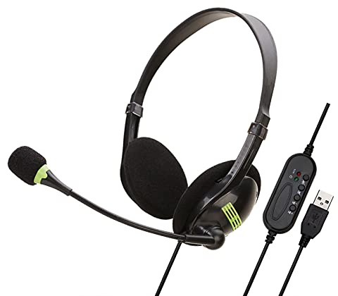 Telefonheadset med mikrofon brusreducering, fast telefonheadset, andningsbar USB 3,5 mm MIC lång kabel callcenter hörlurar för lastbil förare kontor (svart USB)