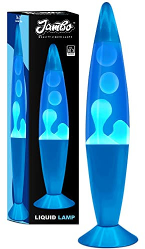 Jambo Bellissima Lampada a Movimento Liquido con Cera Che scorre Come Lava | Divertimento per Adulti, Ragazzi e Bambini (Base Blu, Liquido Blu, Cera Bianca, 16)