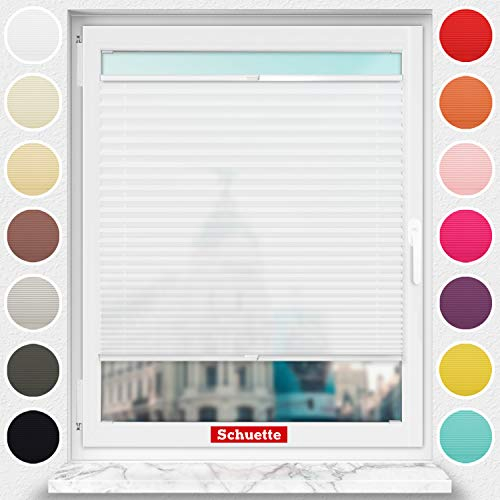 Schuette® Plissee mit Bohren zum Anschrauben ● Premium Kollektion: White Day (Weiß) ● 60x80cm (Breite x Höhe) ● Suprafix Faltrollo Befestigung ● Bequeme Rollo Montage inkl. Video