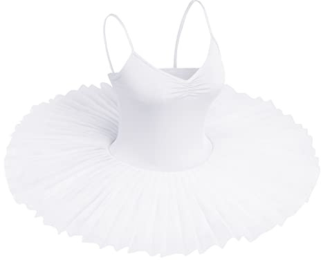 IBAKOM Robe Ballet Femme Danse Tutu Costume Danse Cygne Bretelle Spaghetti Caraco Justaucorps Salle de Bal Ballerine Patinage sur Glace Vêtements de Danse Blanc S