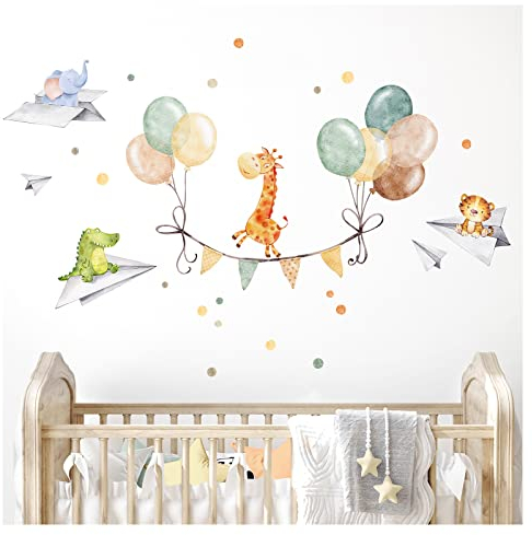 Little Deco Giraffe mit Luftballons Wandsticker Babyzimmer Wandtattoo Dschungeltiere Wandaufkleber selbstklebend Wanddeko DL851-4