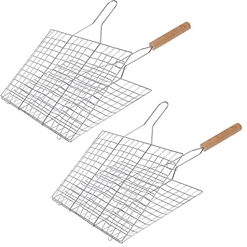 2er Set BBQ Grillguthalter Grillkorb Grillhalter Grillgut Fleisch Fisch Würstchen Gemüse Grillwender Halter Grillgitter