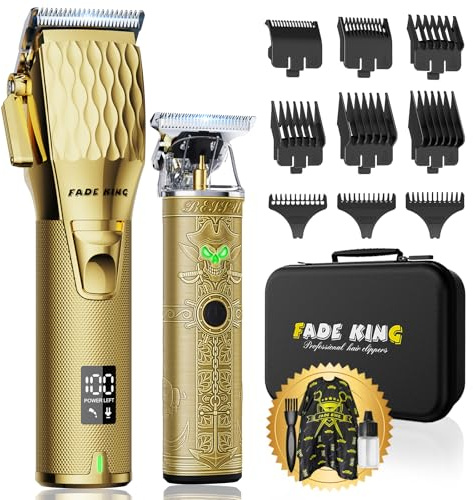 FADEKING® Professional Hair Clippers for Men, Cordless Barber Clippers & Beard Trimmer Set – Precision Hair Trimmer for Home/Barber Use, Men Grooming Kit with Travel Case – Ideal Gifts for Men