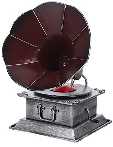 FOMIYES Spielzeuge Grammophon-verzierung Klassisches Grammophon Phonograph-Statue Gerät Möbelmodell Aufzeichnen Plattenspieler-Modell Mini-Phonograph- Puppenhaus Eisen Esstisch Violett
