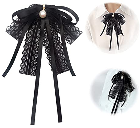 Hoshisea Perle Bogen Brosche Pin, Frauen Elegante Fliege, Damen Vorgebundene Fliege, Benutzt für Abschluss Fliege, Damen Arbeitskrawatte, Kleid Fliege (Schwarz)
