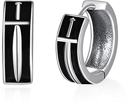 TANGPOET Schwert Creolen Ohrringe Silber 925 Herren Kreolen Klappcreolen Ohrring Klein Unisex Creole Ohrschmuck Geschenke für Männer Damen Jungen Mädchen
