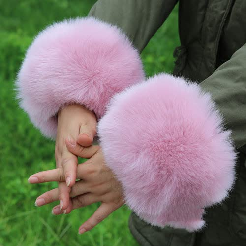 Pulswärmer Pelz Damen,Winter Damen Kunstfell Armstulpen Fell Stulpen Pelz Kunstfell Fellstulpen Fell Manschetten Handschuhe Plüsch Handwärmer Frauen Winter Handgelenk Ring Cuffs Wärmer,Rosa #1