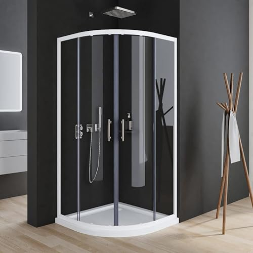 Duschkabine Viertelkreis, Duschkabine 90x90cm Viertelkreis Duschkabine Weiß Rund Dusche halbrund Dusche mit Schiebetüren aus 6mm ESG Sicherheitsglas, Duschtüren Radius 550mm
