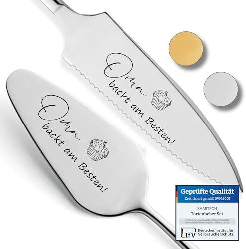 SMARTEON Tortenheber inkl. Tortenmesser im Set mit persönlicher Gravur als Geschenk für die Oma zum Geburtstag - Geschenk für Muttertag - personalisierte Geschenke (Oma, Silber)