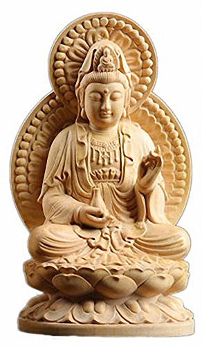 Desconocido Madera de boj Natural Tallada a Mano Avalokitesvara Ksitigarbha Mahasthamaprapta Boddhisattva Shakyamuni Amitabha Estatua de Buda (Sit Avalokitesvara Boddhisattva 2#)