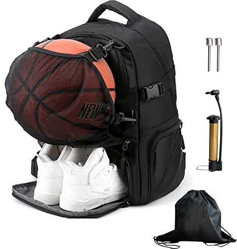 Mocoli Basketball Rucksack, Sportrucksack mit Schuhfach Basketball Tasche mit Balltasche und Hand Luftpumpe Fussball Rucksack für Fußball Volleyball und 15.6 Zoll Laptop