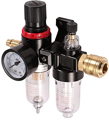 FENGQ Druckminderer Druckluft, Wartungseinheit 1/4 Druckluft, Wasserabscheider Druckluft mit Manometer, Wartungseinheit Druckminderer, Druckregler Pneumatische