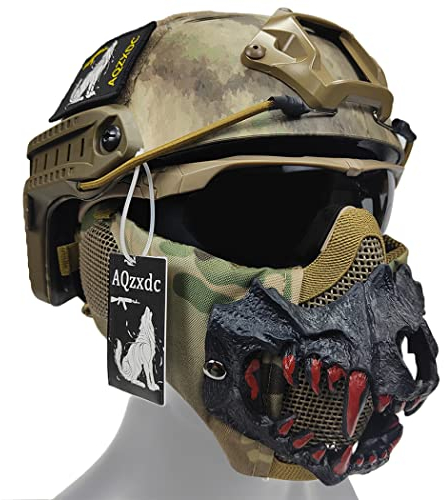 Taktische Ausrüstung, Fast Tactical Airsoft Helm-Set, Halbgesichtsmasken mit Gehörschutz, mit Paintball-Brille, für CS-Kriegsspiele, BB-Waffen, Jagd, CQB-Schießen, Militä