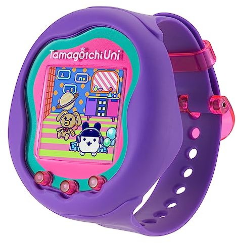 BANDAI- Tamagotchi Uni - Verbundenes Tamagotchi mit Armbanduhr - Virtuelles Haustier - Violett-Modell - 43352, NT43352