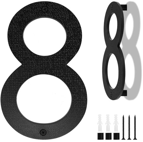 Hausnummer Schwarz, 20cm Hausnummern Groß, Schwebender Hausnummernschild, Straßennummer Türnummer aus ABS Kunststoff in 3D Effekt für Bürotüren, Briefkästen, Garagen (Ziffer 8)