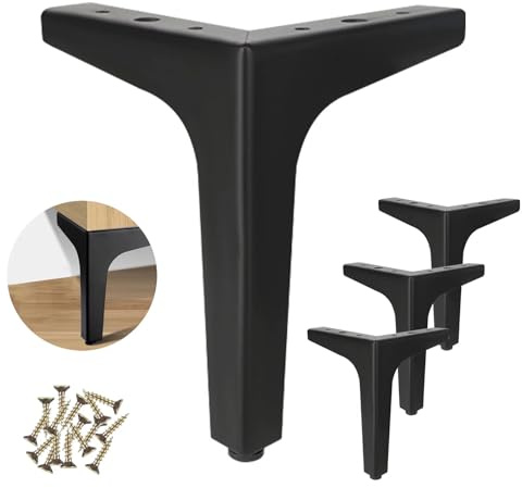 4 stycken möbelfötter svart metall, bord och skåpben, triangulära bordsben, 10 cm TV-lågbord möbelfötter, skåpfötter för skåp, TV-skåp, soffa, lådor, nattduksbord, med skruvar, lastkapacitet upp till