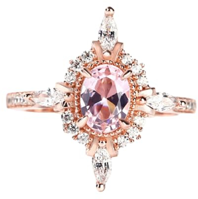 Jeulia Vintage-Ring aus Sterlingsilber, ovaler Schliff, Bandringe für Damen, synthetischer Morganit, Verlobung, Jahrestag, Versprechensringe mit Schmuckschatulle (Roségold, 58(18.5))
