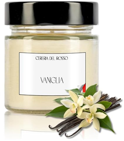 CERERIA DEL ROSSO Candela Profumata Cera di Soia 100% Naturale Aromaterapia Profumo Intenso Fino a 40 ore Idea Regalo Occasione Made in Italy Varie Fragranze (Vaniglia)