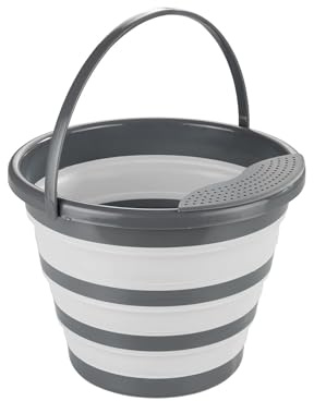 Secchio Pieghevole con Colino - Secchio Salvaspazio per Pulizia di Casa con Manico, in Polipropilene, 31.5x5-24x33cm, 10lt, Grigio