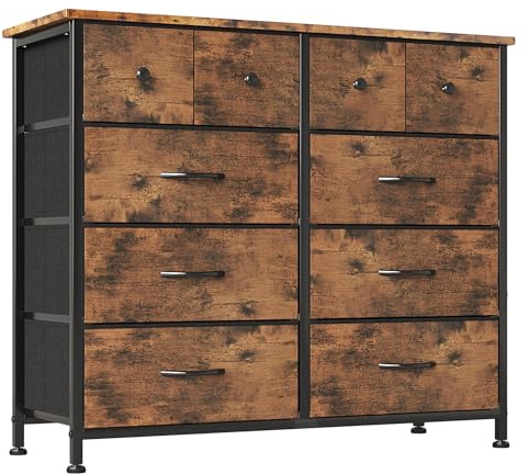 CAIYUN Chest of Drawers, Fabric Dresser for Bedroom with 10 Drawers, Storage Drawer Units for Hallway, Living Room, Closet, Rustic Brown