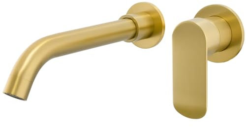 VALAZ Rubinetto per lavabo in oro opaco spazzolato incassato | monocomando, miscelatore acqua fredda e calda, risparmio idrico | installazione facile e veloce | ottone, inossidabile, elegante, rotondo