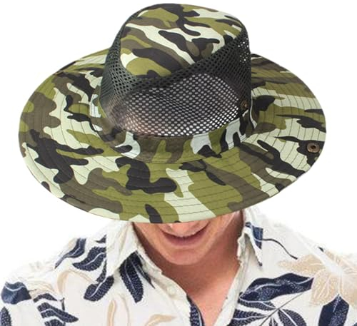puzzlegame Buschhüte für Herren,Camouflage-Sonnenhut, Fischerhut Boonie Cap, Outdoor-Fischer-Kopfbedeckung, UV-Schutz-Wanderhut für die Gartenarbeit