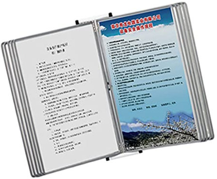 a4 wandmontierter dokumentenhalter, a4 10-seitiger, 20 Blatt langer Metall-Flip-Display-Ordner for Aufhängen an der Wand(Grey)