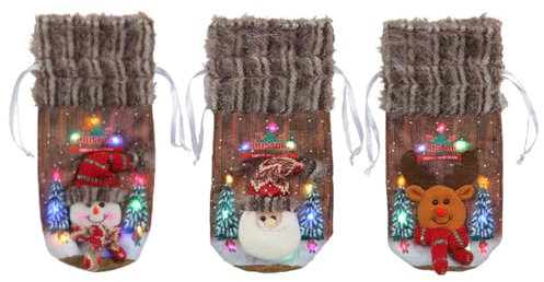 3 Stück Flaschentüten Weihnachten Mit LED, Weinflaschen Verpackung Flaschen Deko, Weihnachten Weinflaschenhüllen Für Weihnachtsdeko Abendessen Bankett Tischdeko