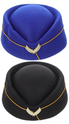 COSMEVIVI 2stücke Stewardess Mütze Schwarz Blau Kabinenpersonal Kostüm Zubehör Damen Airline Hut Cosplay Uniform Baskenmütze Bequem Stabil Modisch Für Airport Outfit