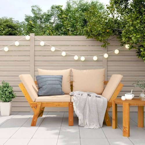 IKAYAA Gartenbank Holz Balkonbank mit liegefunktion Gartensofa mit Liegefunktion Sitzbank Outdoor für Garten mit Kissen 2-in-1 Massivholz Akazie