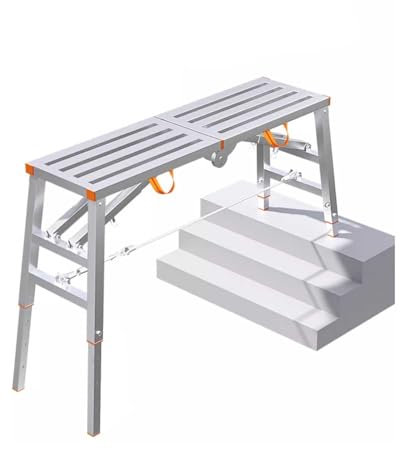 ZIMGOD Arbeitsplattform Verstellbares Gerüst für Treppenstufen, Klappbare Arbeitsplattform Tragbar, Verzinkter Stahl Trittleiterhocker, Haustreppe Gerüstwerkbank(140x40cm (55x15.8))