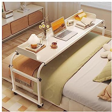 Table de lit réglable en hauteur avec roulettes et station de travail roulante pour poste de travail debout et plateau de nourriture