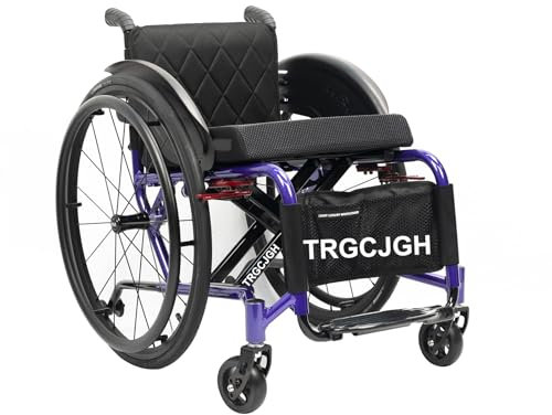 TRGCJGH Rollstuhl Faltbar Leichter Faltrollstuhl aus Aluminium, selbstfahrend, Transportrollstuhl, mit Bremsen, Sicherheitsgurt(38cm/14.9in Seat,Purple)
