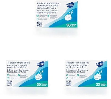 Tabletas limpiadoras para prótesis dental Senti2 caja 30 unidades (Paquete de 3)