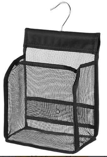 Neerow Hanging Mesh Shower Bag with Hooks, Mesh Shower Caddy Portable Shower Organizer, Hanging Peg Bag Quick Dry, Reusable Clothes Pegs Bag for Dorm, Gym, Travel, Swimming(Black)