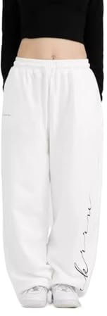 Pantalon large avec cordon de serrage imprimé lettres, style hip-hop, danse jazz, 100 cm, blanc, M