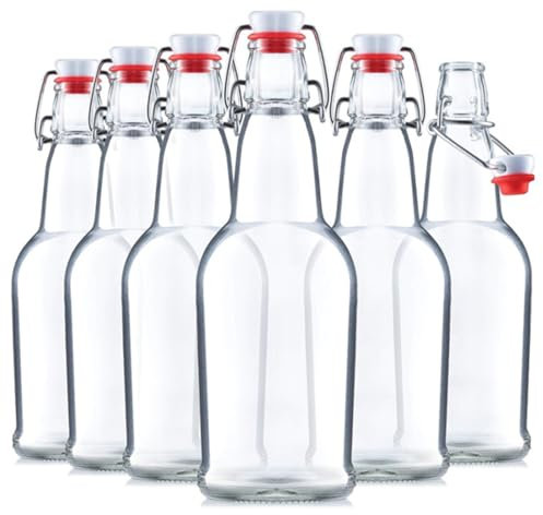 Danmu Art 6-Pack 17oz Glass Bottles with Swing Top Lids – Airtight Leak-Proof for Home Brewing, Kombucha, Water Kefir & Elderflower Champagne– Heavy-Duty Flip-Top Bottles for Fermentation Storage