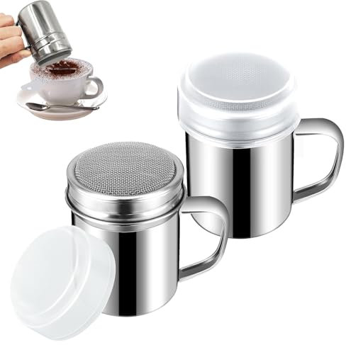 2 Stück Puderzuckerstreuer,Mehlstreuer Mit Deckel Mit Griff Staubzuckerstreuer,Kakaostreuer für Cappuccino Streuer Gewürzstreuer Mit Feinmaschigem Deckel,Puderzuckersieb für Häusliche Restaurant